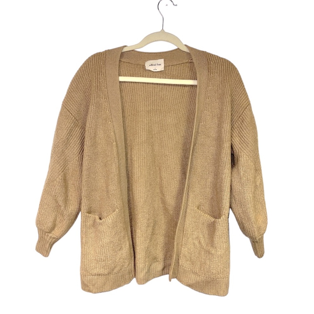 Wilfred Free‎ 100% Merino Wool Unwind Cardigan Camel Tan With Pockets Size S